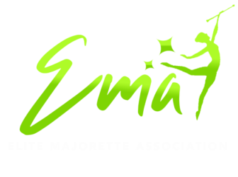 Elite Majorette association Logo with Baton twirler established 2023